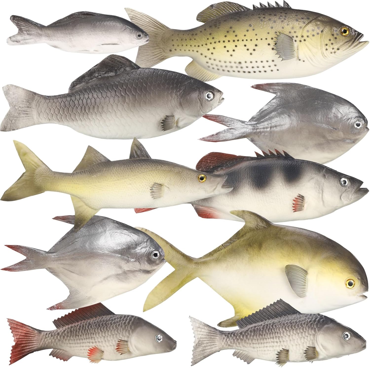 10 Pcs Fake Fish Realistic Artificial Lifelike Sea Faux Fish Toy for Halloween Party Display Favor Supplies, Kitchen Home Market Aquarium Decor, Photography Props, 9 Types