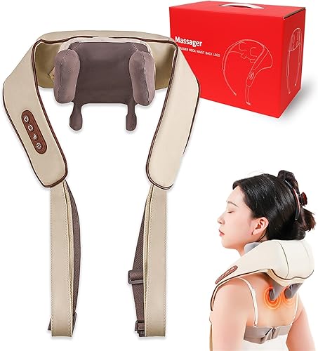 Noxa Masajeador de cuello y hombros, masajeador Noxa para aliviar el dolor de tejido profundo, 3 niveles ajustables 6D profundo amasamiento de