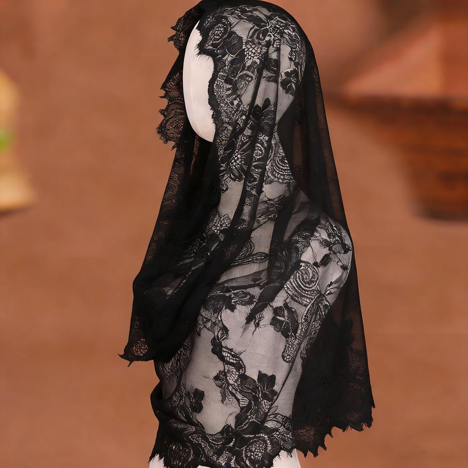 Catholic Mantilla Veil for Church & Latin Mass, Floral Lace Head Covering, Chapel Wedding Veil for Women