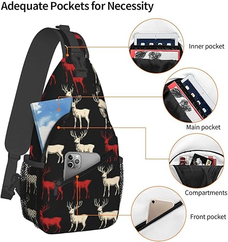 Miniatura 4 de Small Crossbody Bags for Women Men - Vintage Elk Red White Print Adjustable Shoulder Bag Fanny Packs Belt Sling Bag Crossbody Purses Backpack for