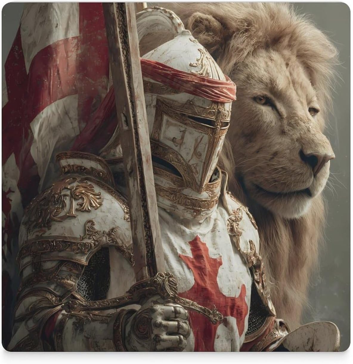 Knight1 and Lion Funny Ceramic Coasters for Drinks Absorbent Cup Holder Tabletop Protector with Cork Base