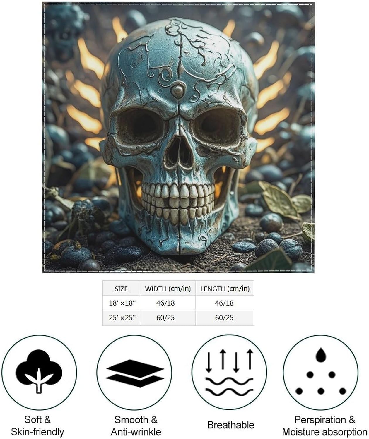 Cool Evil Skull Fashion Bandanas for Women, Square Scarf image 2