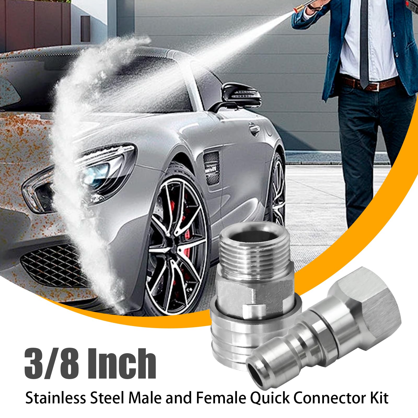 Hoypeyfiy M22 14 mm adapter do myjki ciśnieniowej ze stali nierdzewnej żeński na 3/8 cala wtyczka szybkozłączka obrotowa męska na 3/20.3 cm gniazdo szybkiego połączenia do elektrycznej myjki