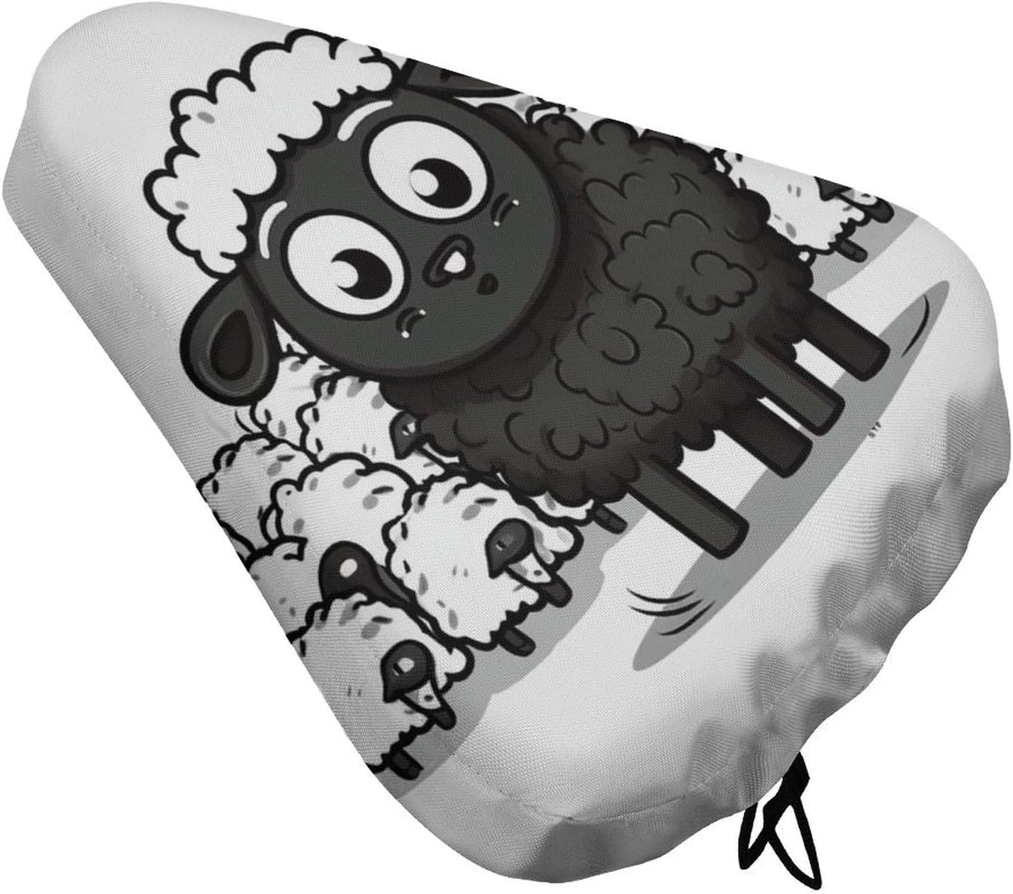 Cartoon Black White Sheep Bike Seat Cover Water-Repellent Exercise Bike Seat Cushion Bicycle Saddle Cover with Drawstring Rain Snow Dust Covers for City Mountain Road Biking