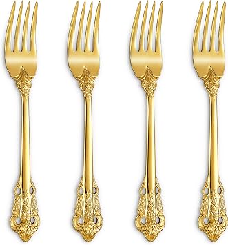 KEAWELL Luxury 4-Piece 18/10 Stainless Steel Salad Fork Set Gold