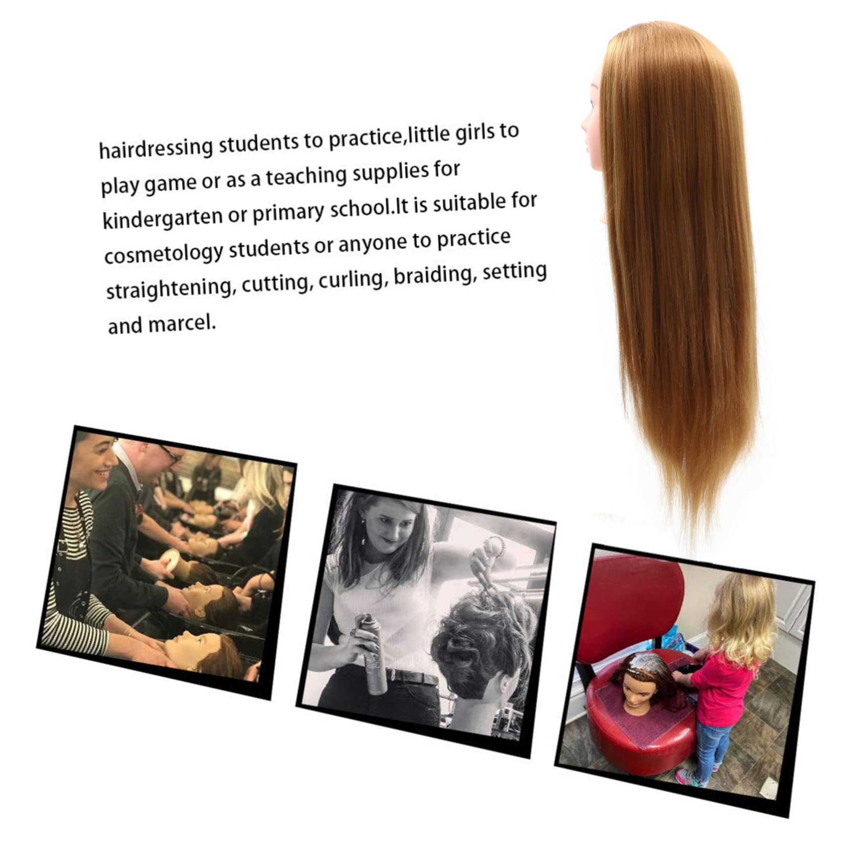 IWOWHERO Hair Training Mannequin Head for Cosmetology Practice Golden Braiding Model for Hairstyling Cutting Adornment Display for Students Salons Beginners