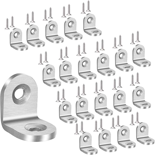 20Pcs Small Corner Bracket 20×20mm, Bolatus Right Angle Corner Braces L Brackets, 90 Degree Metal Brackets Stainless Steel Joint Bracket Fastener with 40 Screws for Shelves Wood Furniture Fixation