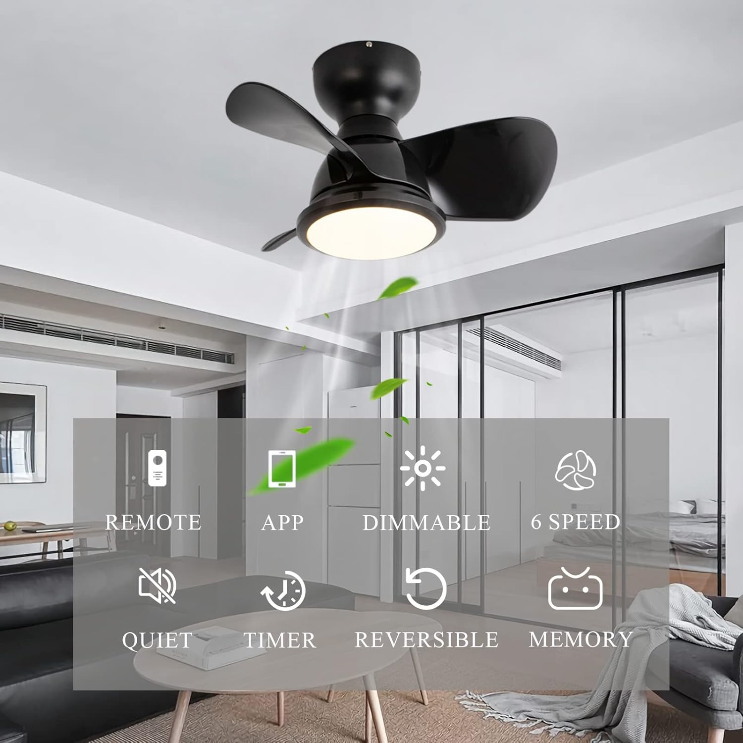 YUEGOO Ceiling Fans with Lamps,Dc Reversible 6 Speed 40W Ceiling Fan Chandelier Led Dimmable Mute Ceiling Lights with Fan Winter Summer Mode for Bedroom Lounge Dining Room/C
