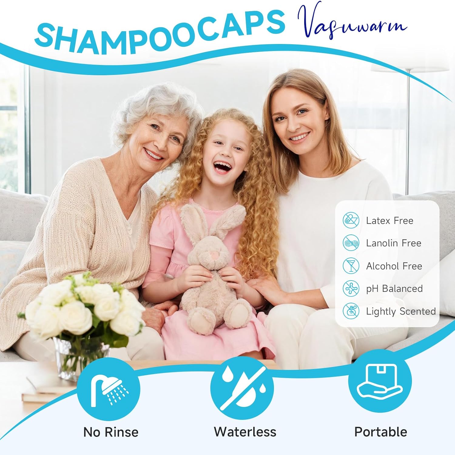 6 Pack Shampoo Caps No Rinse, Waterless Rinse Free Hair Washing Cap for Bedridden Patients, Elderly and Post Surgery, Portable Individually Packaging Suitable for Hospital, Camping, Home Use