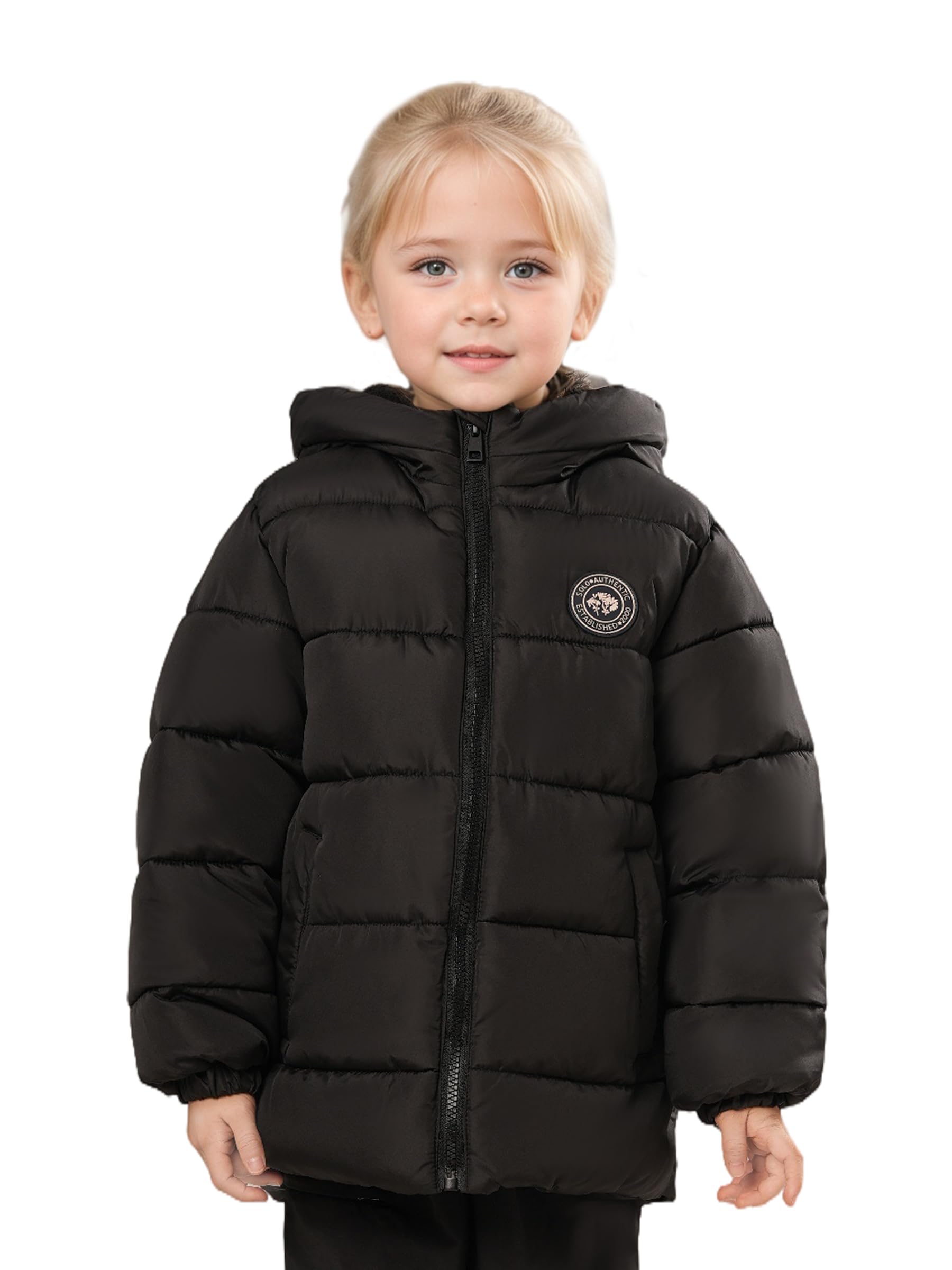 SOLOCOTE Cappotto invernale per bambine Imbottitura sintetica resistente all'acqua Parka con cappuccio e fodera in pile Nero 116