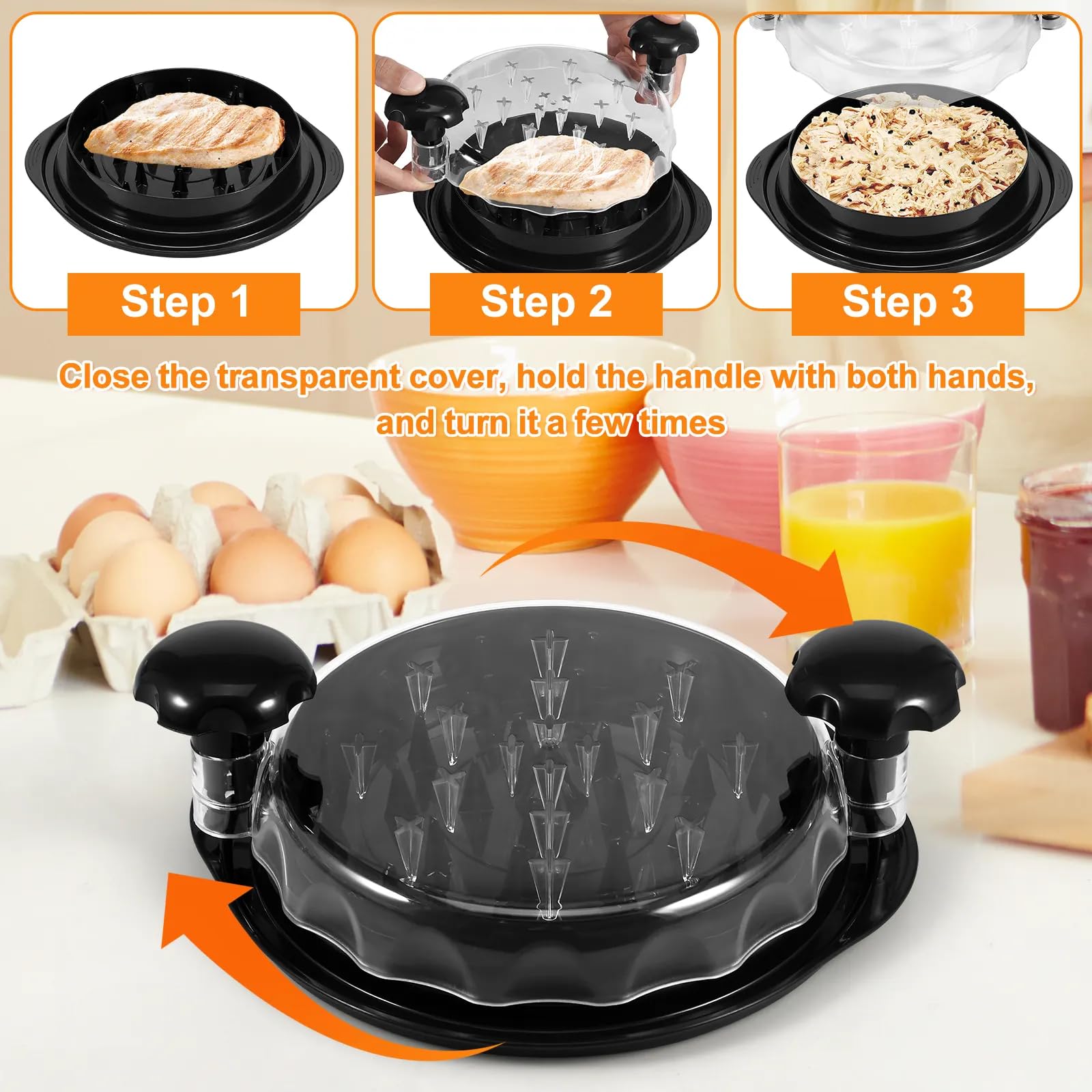 Trituradora de pollo de gran tamaño, trituradora de carne giratoria para pollo, cerdo, carne de res con mate antideslizante, bandeja especial y pinza de cocina y cepillo de limpieza, última generación 5