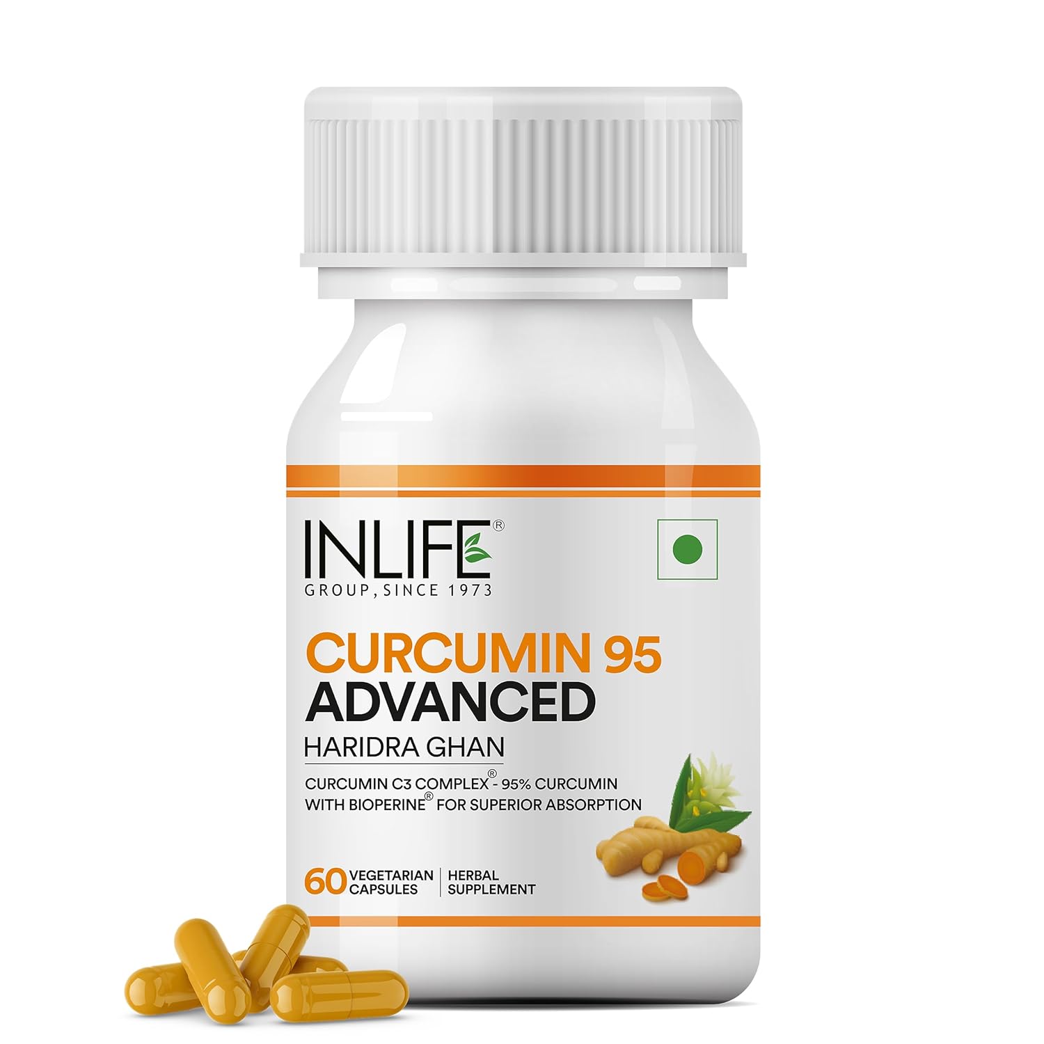 Inlife Curcumin C3 Complex (95% curcuminoids) with 500 mg of turmeric bioperin (Pipperin) Extract Supplement 5 mg – 60 Capsule (Pack of 1 Pack) Inlife Curcumin C3 Complex (95% curcuminoids) with 500 mg of turmeric bioperin (Pipperin) Extract Supplement 5 mg – 60 Capsule (Pack of 1 Pack)