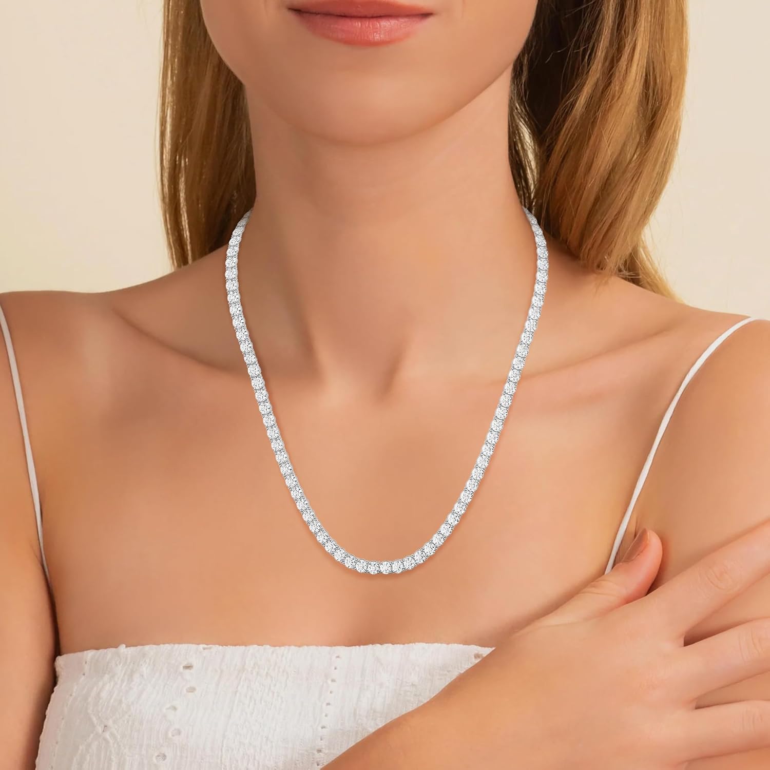 5 Carat to 30 Carat Lab-Grown Diamond Tennis Necklace | 14K Yellow or White Gold Straight Line Necklace 16-20 inch | E-F Color and VS1 Clarity