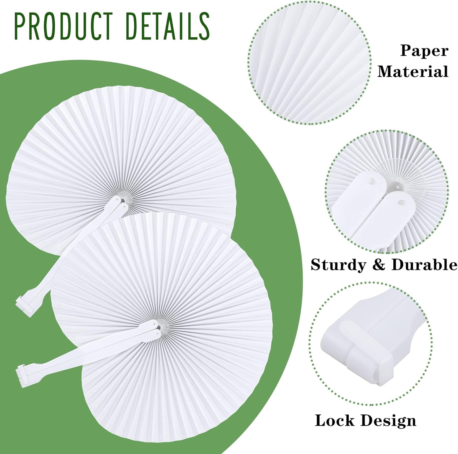 MCEAST 160 Pack Folding Wedding Paper Fans White Handheld Folding Fan Round Shaped Wedding Fans with Plastic Handle for Wedding Birthday Party Favors Supplies Home Decoration (Round)