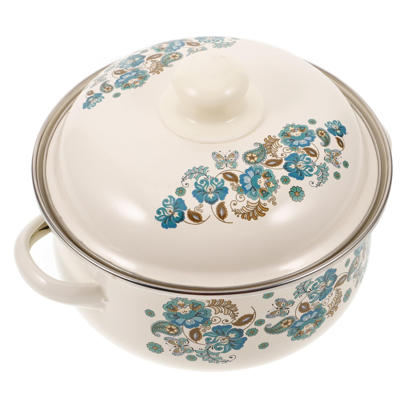 Marmite en Émail Supérieur 4 L, Casserole en Acier Émaillé Durable et Esthétique Florale