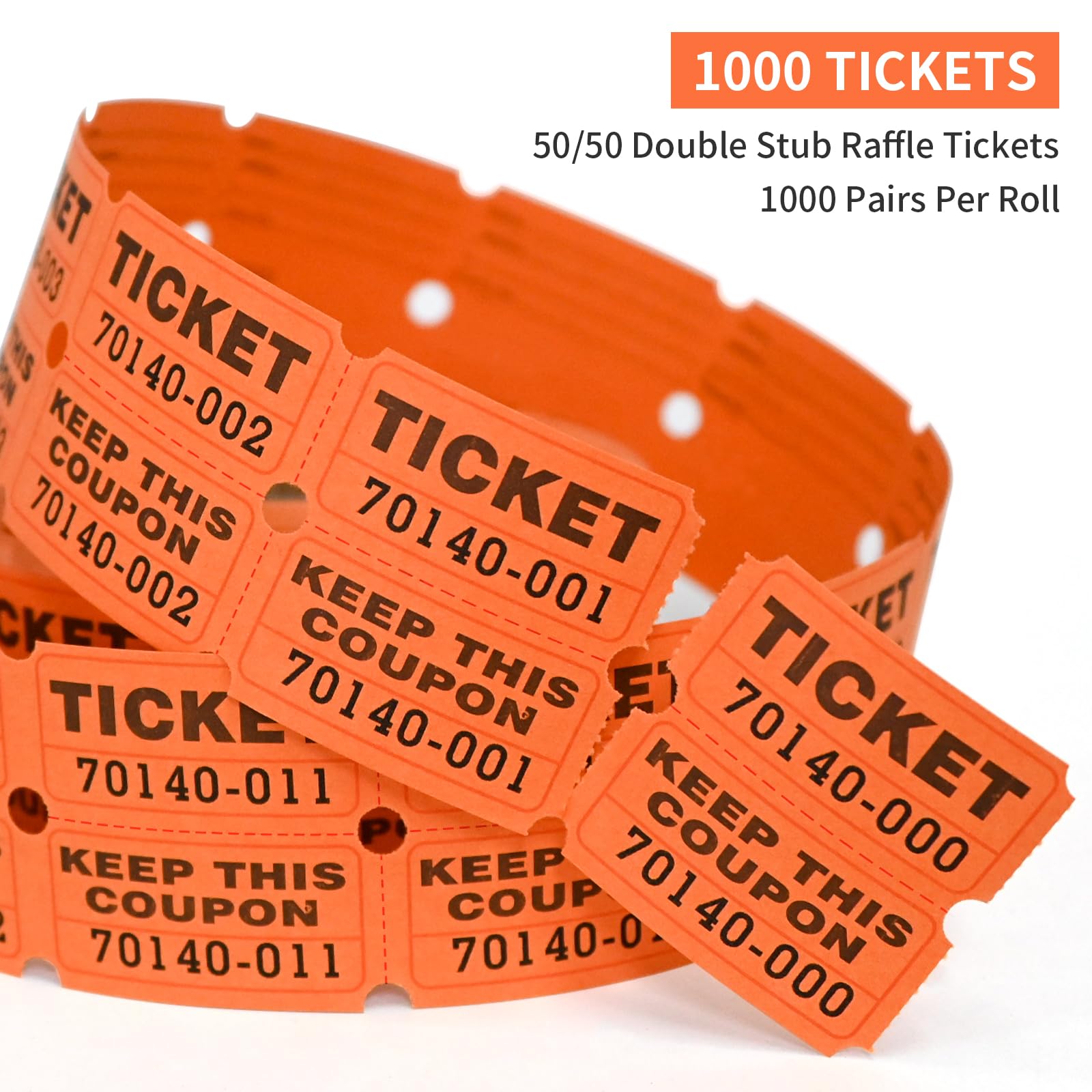L LIKED Raffle Tickets Double Rolls 1000 per Roll 50/50 Raffle Tickets for Events Entry, Class Reward (Orange) - Image 2