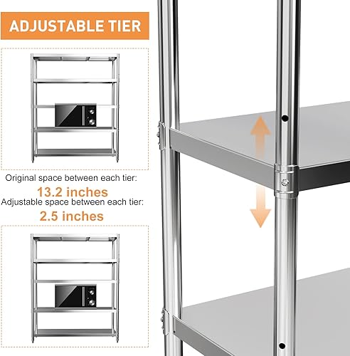 Miniatura 6 de Estante de almacenamiento, estantes de acero inoxidable ajustables de 5 niveles, estantes de metal resistentes, unidades de estantería de alta