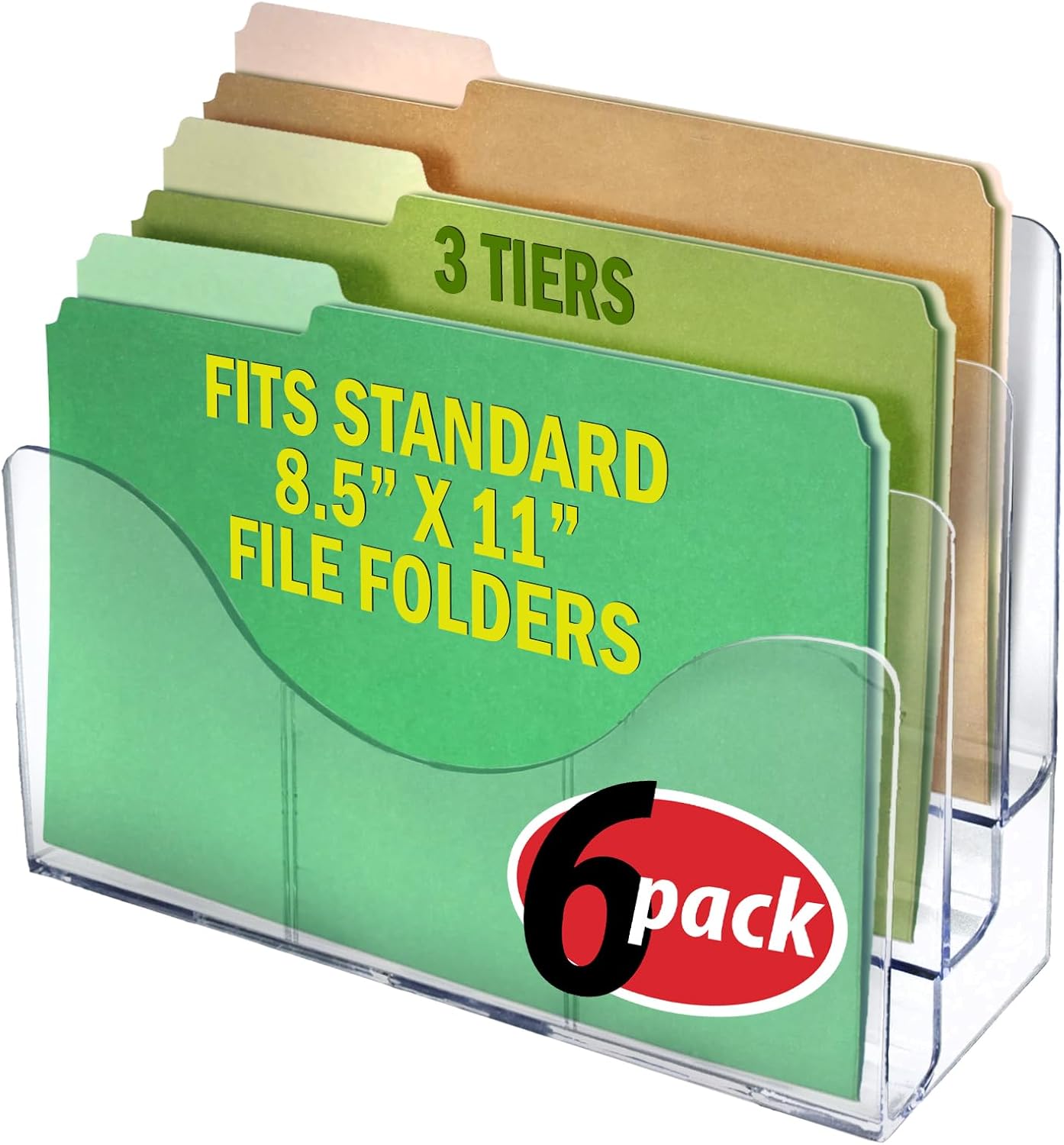 Azar Displays 250099-3PK Three Tier File and Brochure Desktop Wall Organizer Holder with Dividers brochure display stand acrylic file holder, Clear , 3-Pack