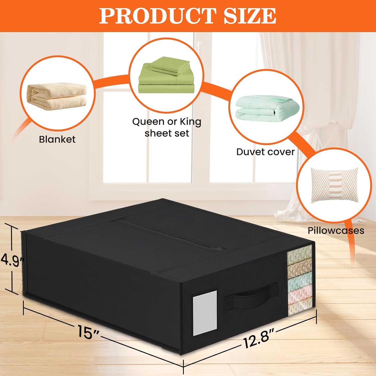 WOWBOX Sheet Organizers and Storage,Closet Bed Sheet Organizer Under Bed Storage and Organization with Label Cards & Clear Window for Bedding Sheets,Duvet Covers,Blankets (6 Pack,Black) - Image 5