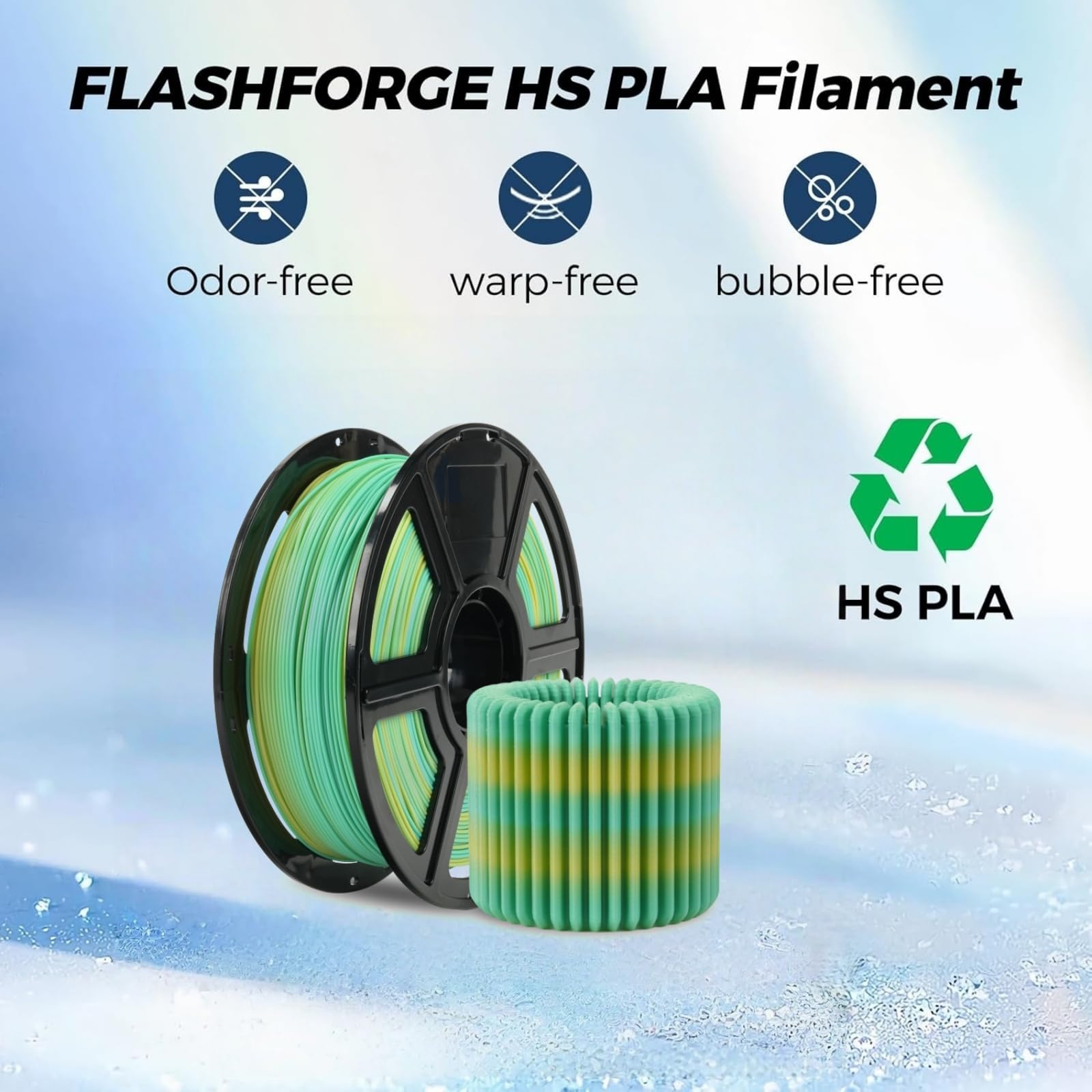 FLASHFORGE Filamento PLA ad alta velocità 1,75 mm, 500 mm/s di stampa ad alta velocità, filamento rapido per la stampa veloce (sfumatura blu Tiffany e giallo chiaro)