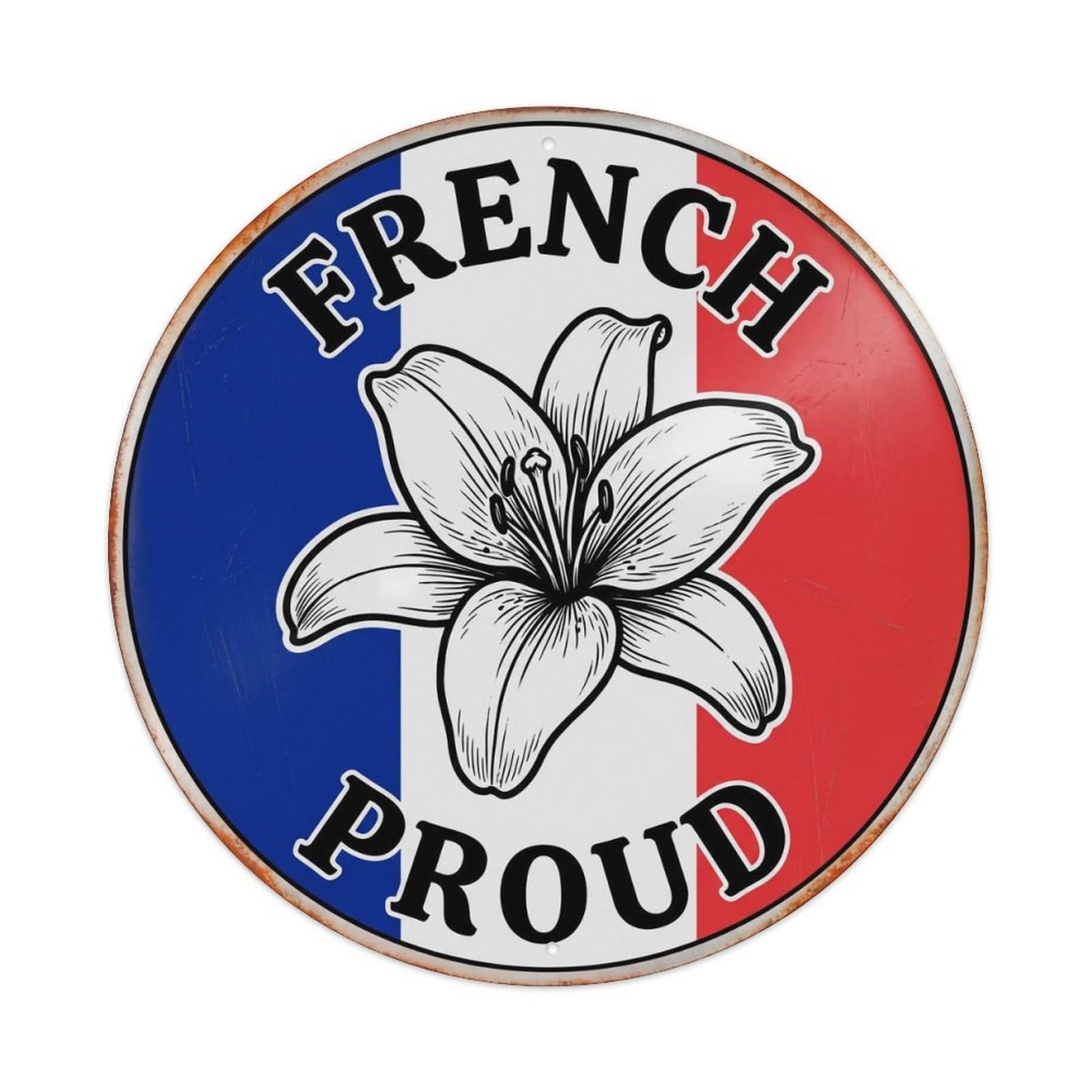 Olhnbad Style French Proud Lily Botanical Heritage Emblem Metal Tin Sign