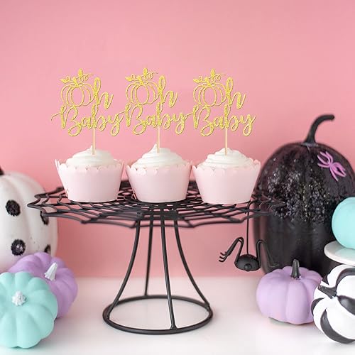 Miniatura 38 de 24 piezas de calabaza Oh Baby Cupcake Toppers Glitter Heart Feet Baby Shower Cupcake Picks para otoño, Acción de Gracias, tema de otoño, baby