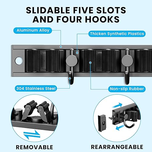 Miniatura 2 de Soporte para escobas, soporte de pared, soporte de pared, organizador de herramientas de escoba de garaje, organizador de herramientas para colgar