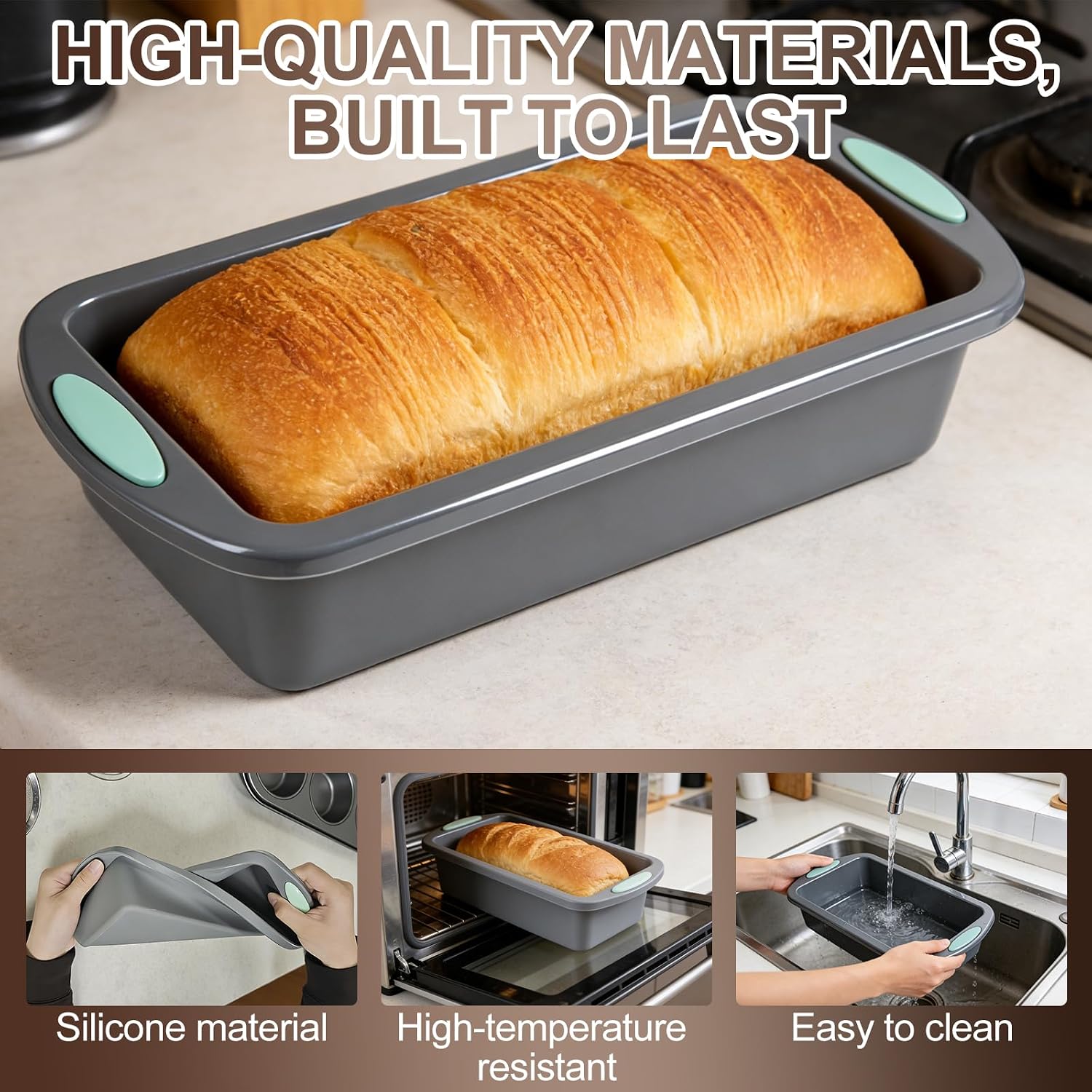 2 Pieces Silicone Cake Mould, Silicone Baking Molds for Baking, Rectangular Non-Stick Silicone Baking Molds, Biscuit, Biscuit, Biscuit, BPA Free for Air Fryer 28 x 15 x 6.5 cm image 3