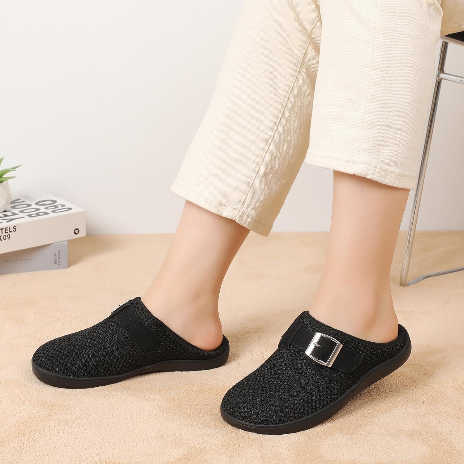JOINFREE Womens Wide Slippers Adjustable Diabetic Mules Slip on House Slipper Clogs Breathable Comfortable Barefoot Walking Slipper for Arthritis Edema Swollen Elderly - Image 2