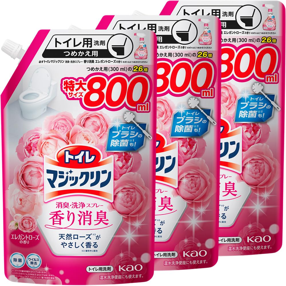 マジックリン 【まとめ買い】トイレ消臭・洗浄スプレー 香り消臭 エレガントローズの香り つめかえ用 800ｍｌ×3個商品画像