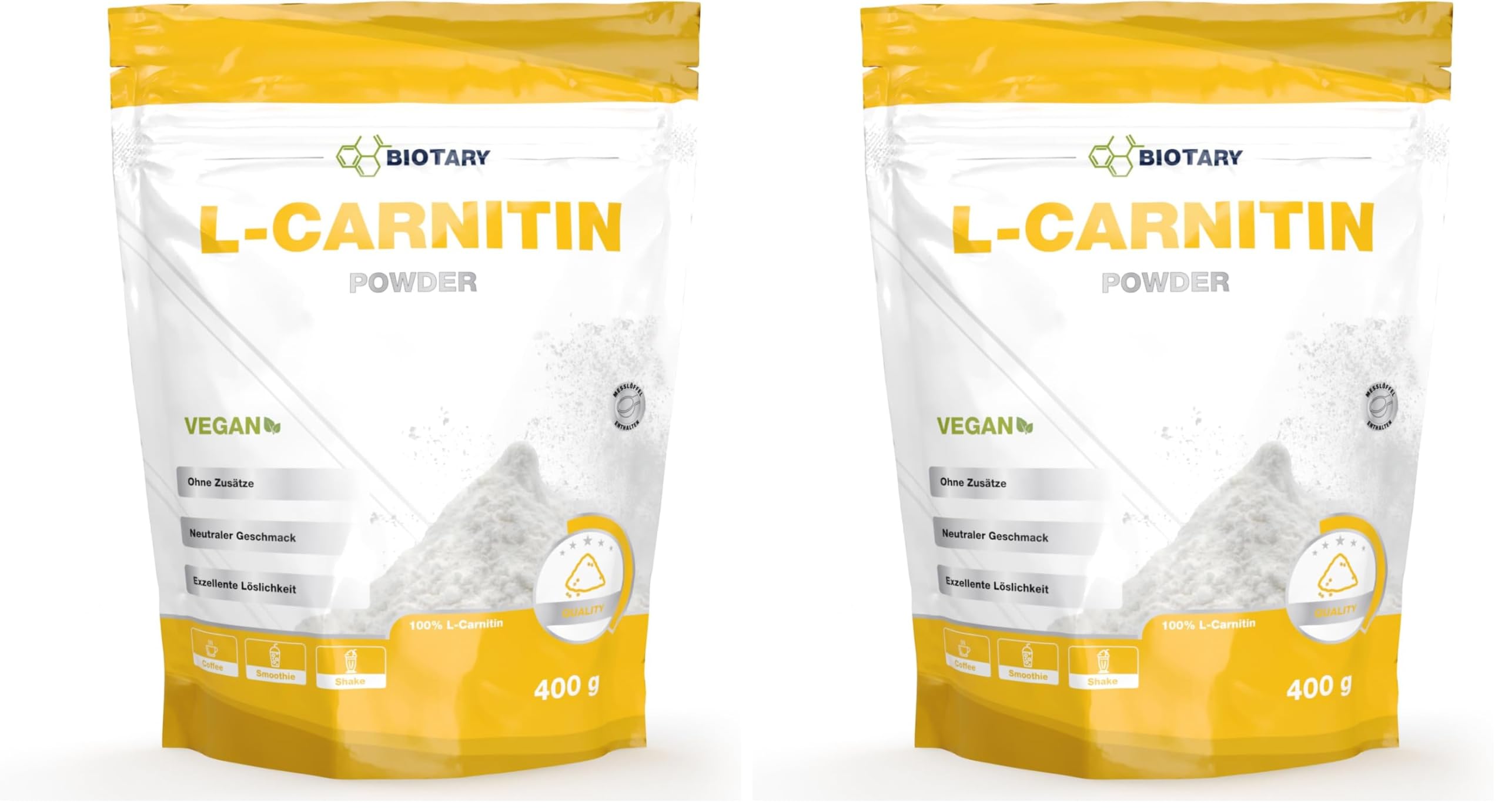 L-Carnitin Pure 400 g Pulver 3000 mg pro Tagesportion L-Carnitin-Tartrat (Packung mit 2)
