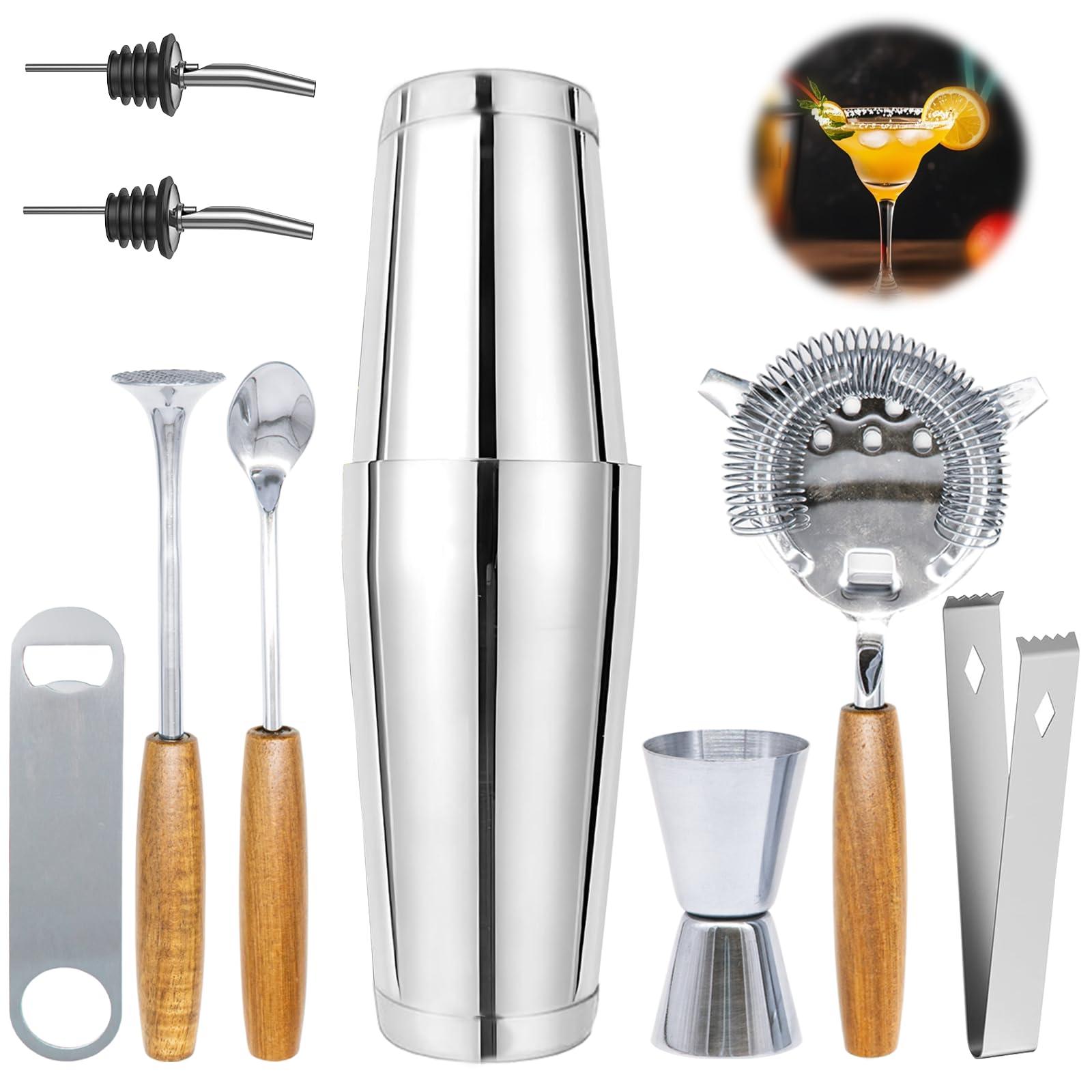 VBNZBK Set Shaker Cocktail 10 Pezzi - Boston Shaker In Acciaio Con Accessori - Foto 13