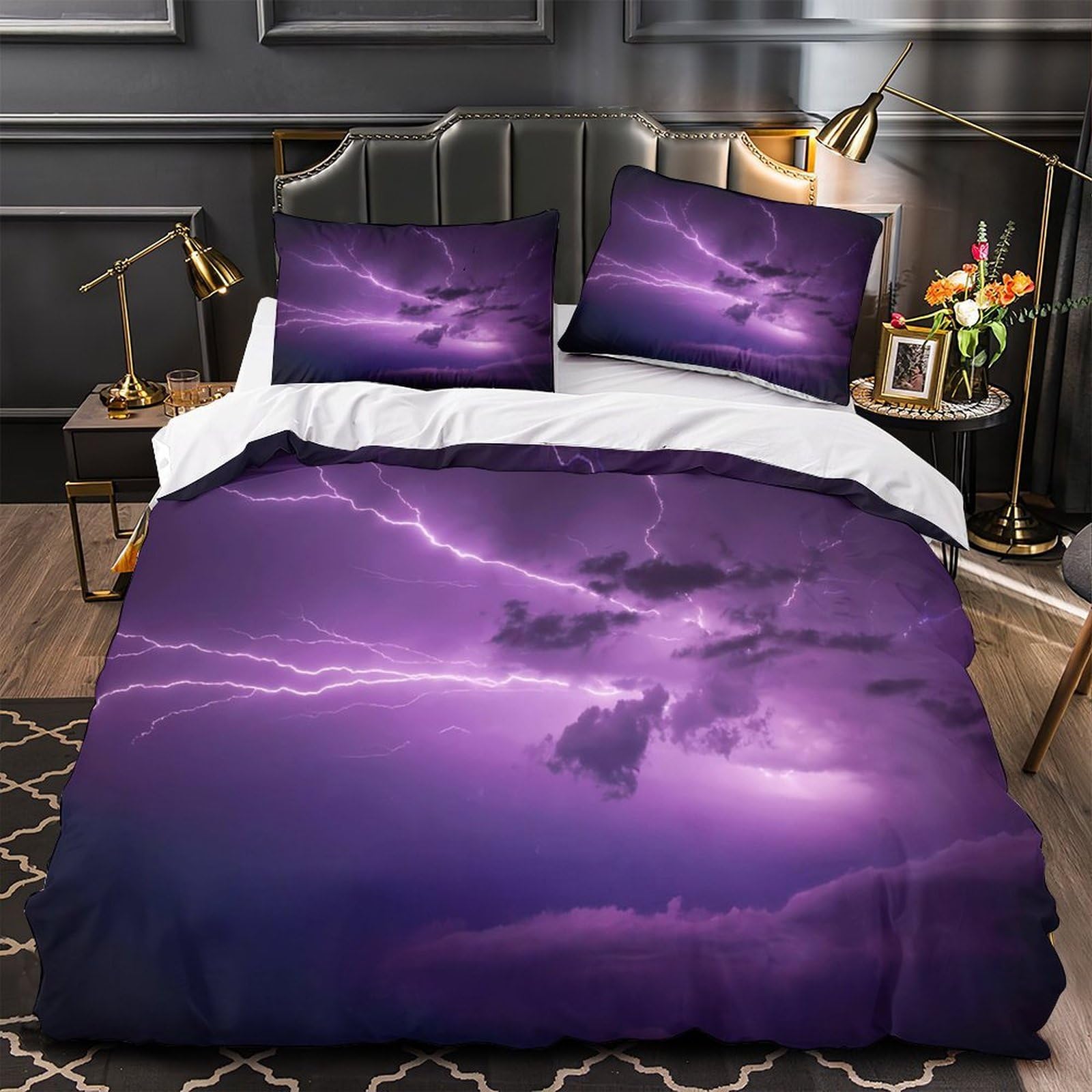 Housse de couette 135x200 orage de foudre parure de lit microfichier 3D effet super doux