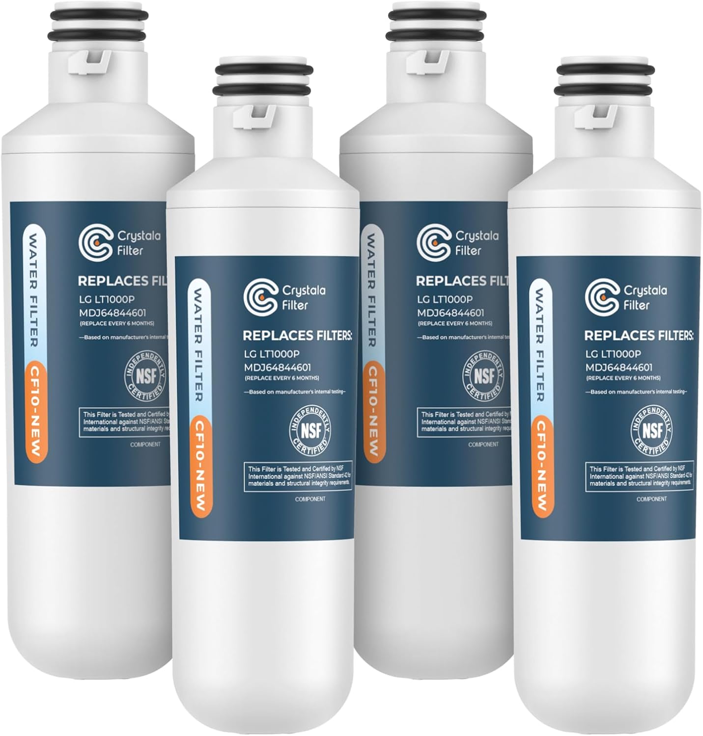 Crystala Filters LT1000PC Refrigerator Water Filter, Water Filter ADQ747935 Compatible with LT1000PC, LT1000PC/PCS, LT-1000PC, MDJ64844601, ADQ747935, ADQ74793504 Water Filter (4 Pack) 4 Count (Pack of 1)