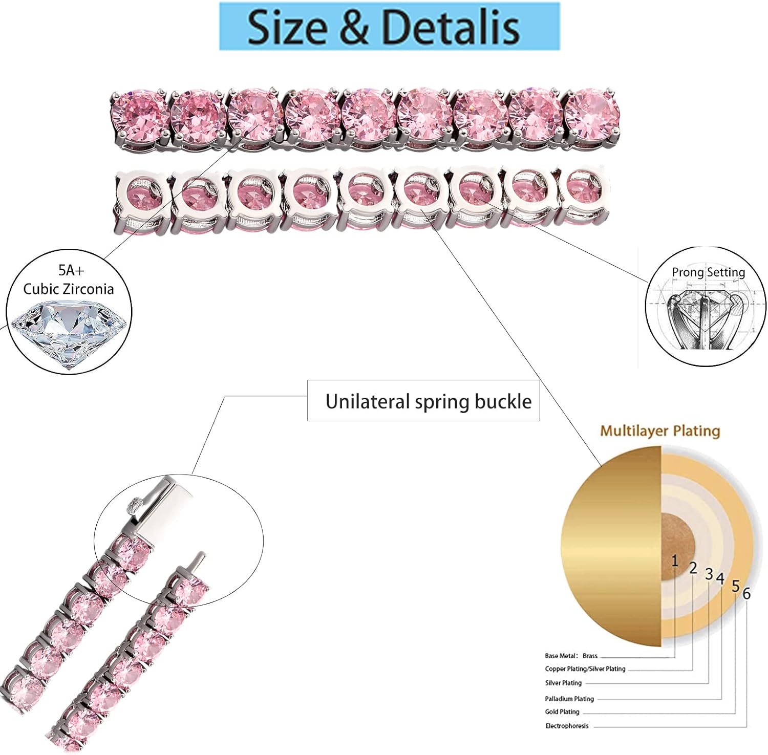 5MM Colorful Baguette Tennis Necklaces For Women Chains 14K Golden Silver Plated 5A+ Cubic Zirconia Tennis Mens Chain Necklaces Woman - Image 2