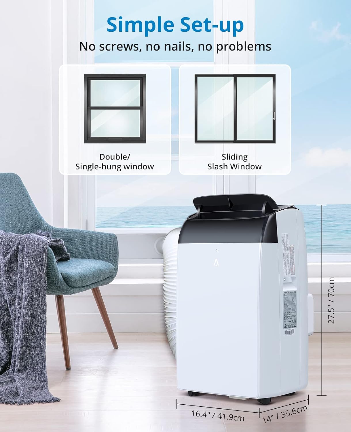 12000 BTU Portable Air Conditioner, Cools up to 550 sq.ft, 3-in-1 AC Unit with Cooling, Dehumidifier & Fan, Quiet Portable AC with Remote Control, 24H Timer, Sleep Mode, Easy Installation, White