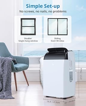 12000 BTU Portable Air Conditioner, with Remote Control, 3-in-1 Free Standing Cooling AC Unit with Fan & Dehumidifier, Cools Room up to 550 sq.ft, Smart/Sleep Mode,3 Speed,Auto Swing,24H Timer, White