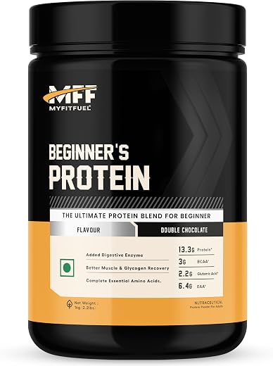 MyFitFuel Advance Beginner Whey Protein, 1Kg, Double Chocolate (Whey Protein Concentrate &amp; Whey Protein Isolate) + Digesti...