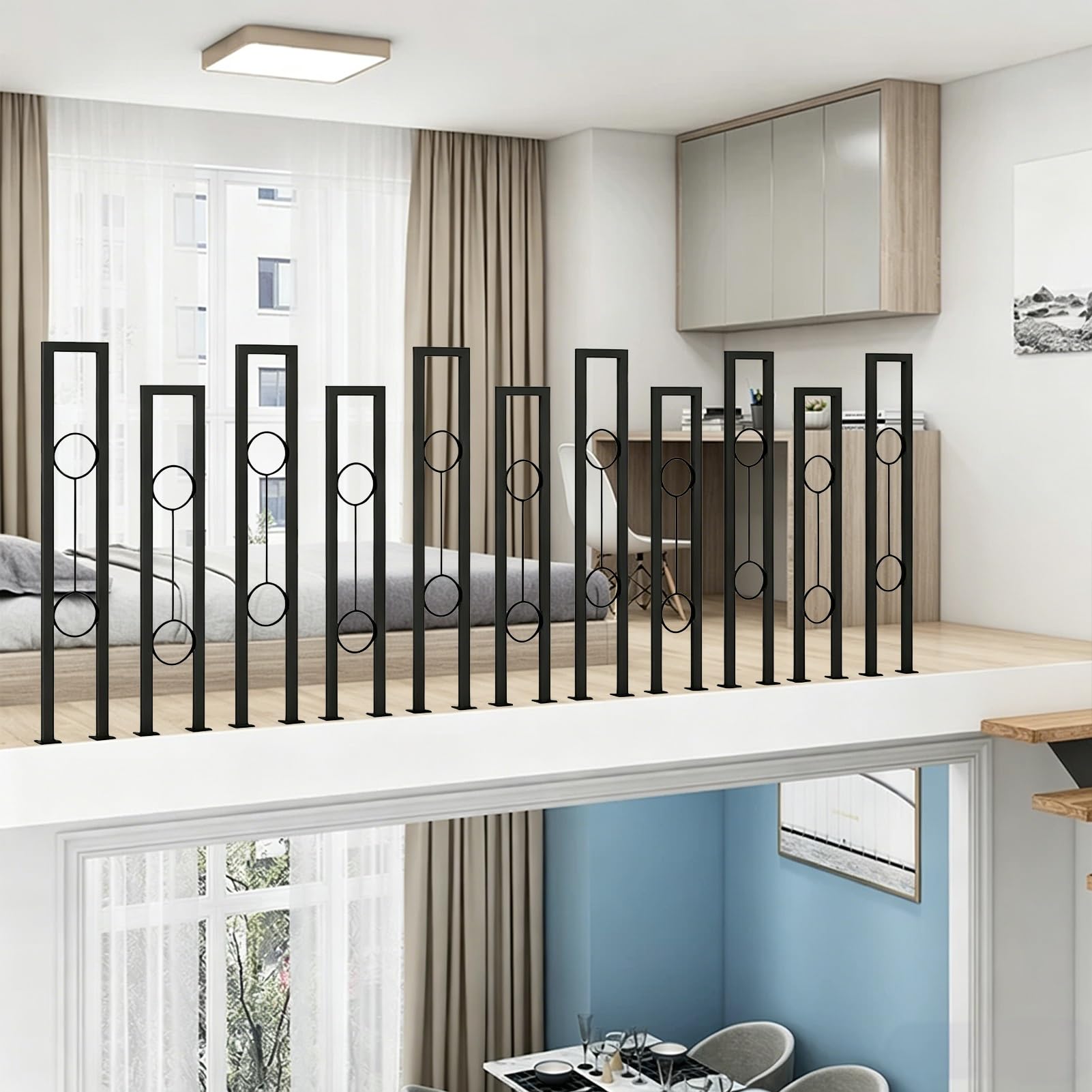 Stair Railing Handrails for Indoor Outdoor Steps, Transitional Handrail for Exterior Staircase Loft Villa Corridor, Metal Wrought Iron Guardrail Fits 1 Step(90cm/35in)