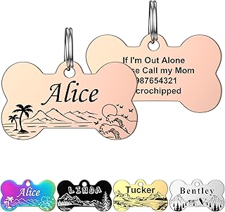 Stainless Steel Pet ID Tag, YEHANTI Custom Dog Tags Personalized Dog Name Tags Double Sided Deep Engraved Dog Cat Collar Charm Microchips, Dog Tags for Pets with Many Unique and Cute Design, Rose Gold