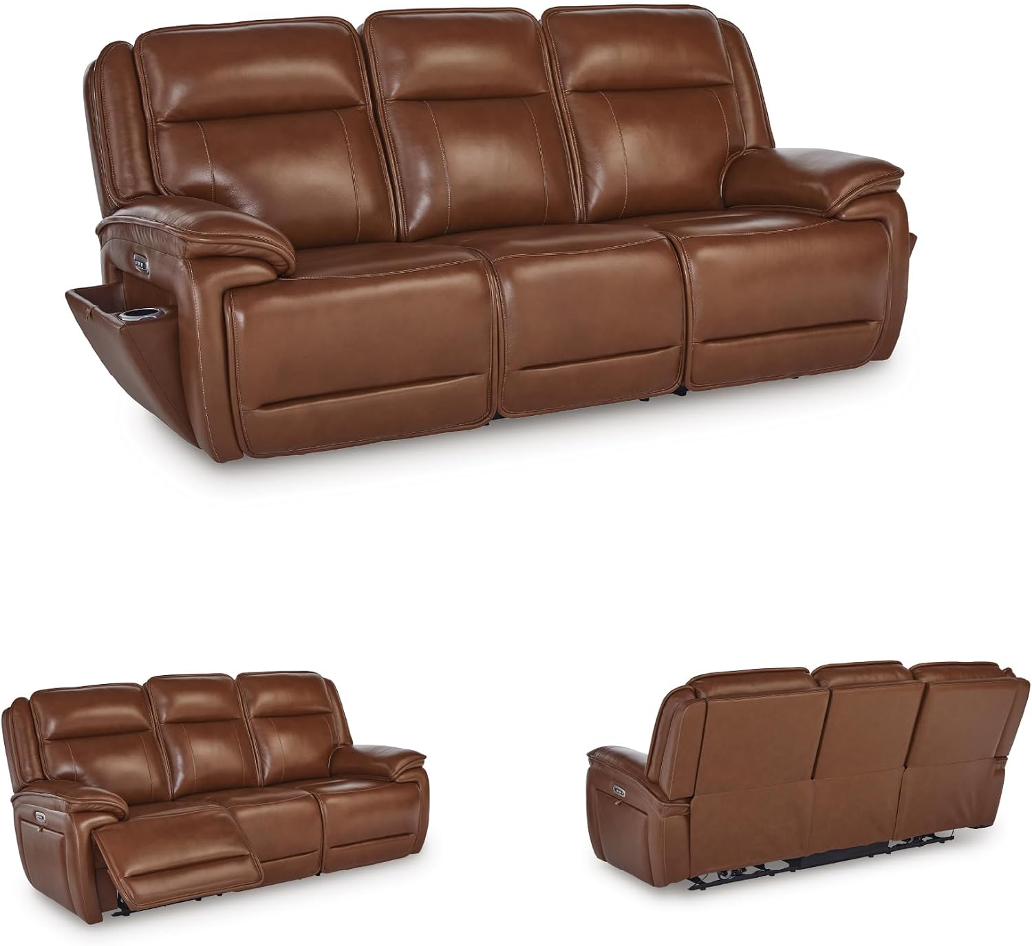Signature Design by Ashley Healy Pier Power Reclining Sofa, Zero Gravity Recliner with Adjustable Headrest, Leather and Faux Leather Upholstery, Chocolate Brown