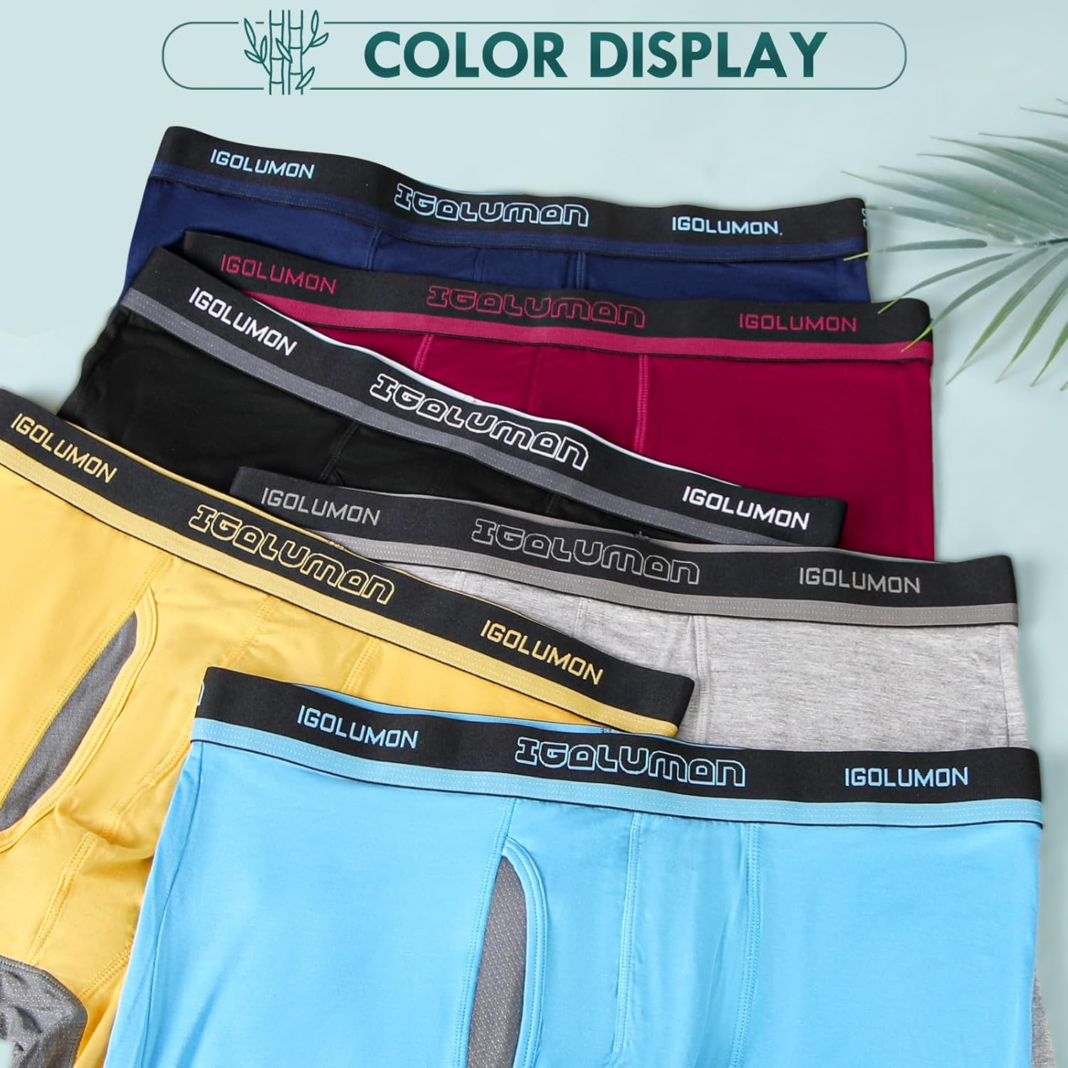IGOLUMON Men's Underwear Bamboo Rayon Breathable Boxer Briefs with Fly Moisture-Wicking Lightweight Underwear, 6 pack - Image 6