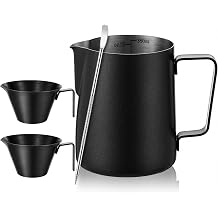 4 Pcs Espresso Accessories Kit with Espresso Cups with Handle, Milk Frothing Pitcher and Latte Art Pen Stainless Steel Cappuccino Machine Accessories for Coffee BarBlack,100ml, 350ml