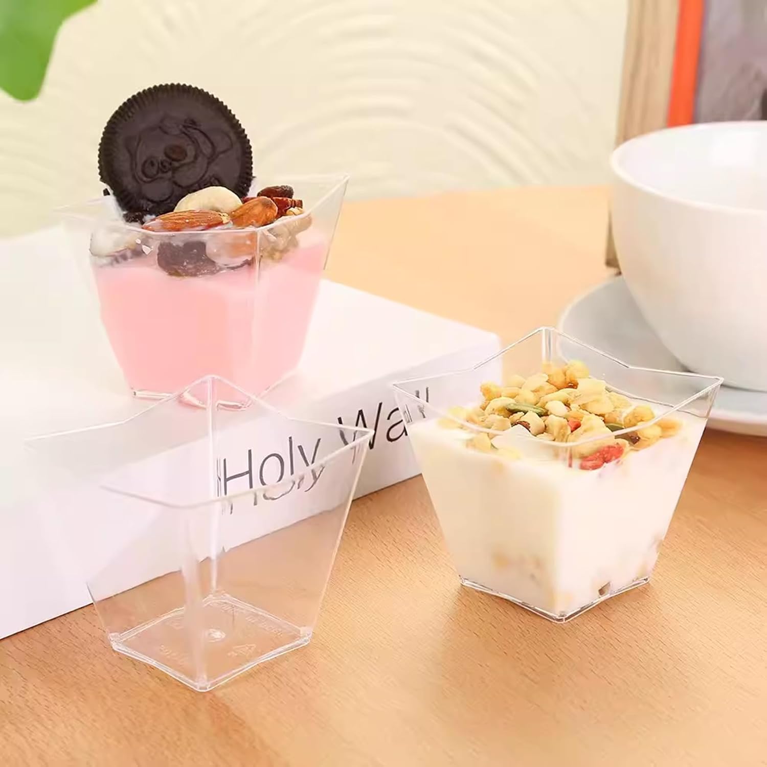 100 Pack 4Oz Dessert Cups with Spoons, BPA Free Plastic Square Parfait Cup
