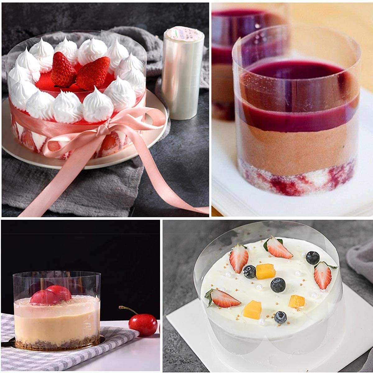 3 Rouleaux Rhodoid Pâtisserie Transparent - Bordures Gâteau Mousse 8/10/15cm X 10m - Rodoïde Pour Décoration Pâtissière