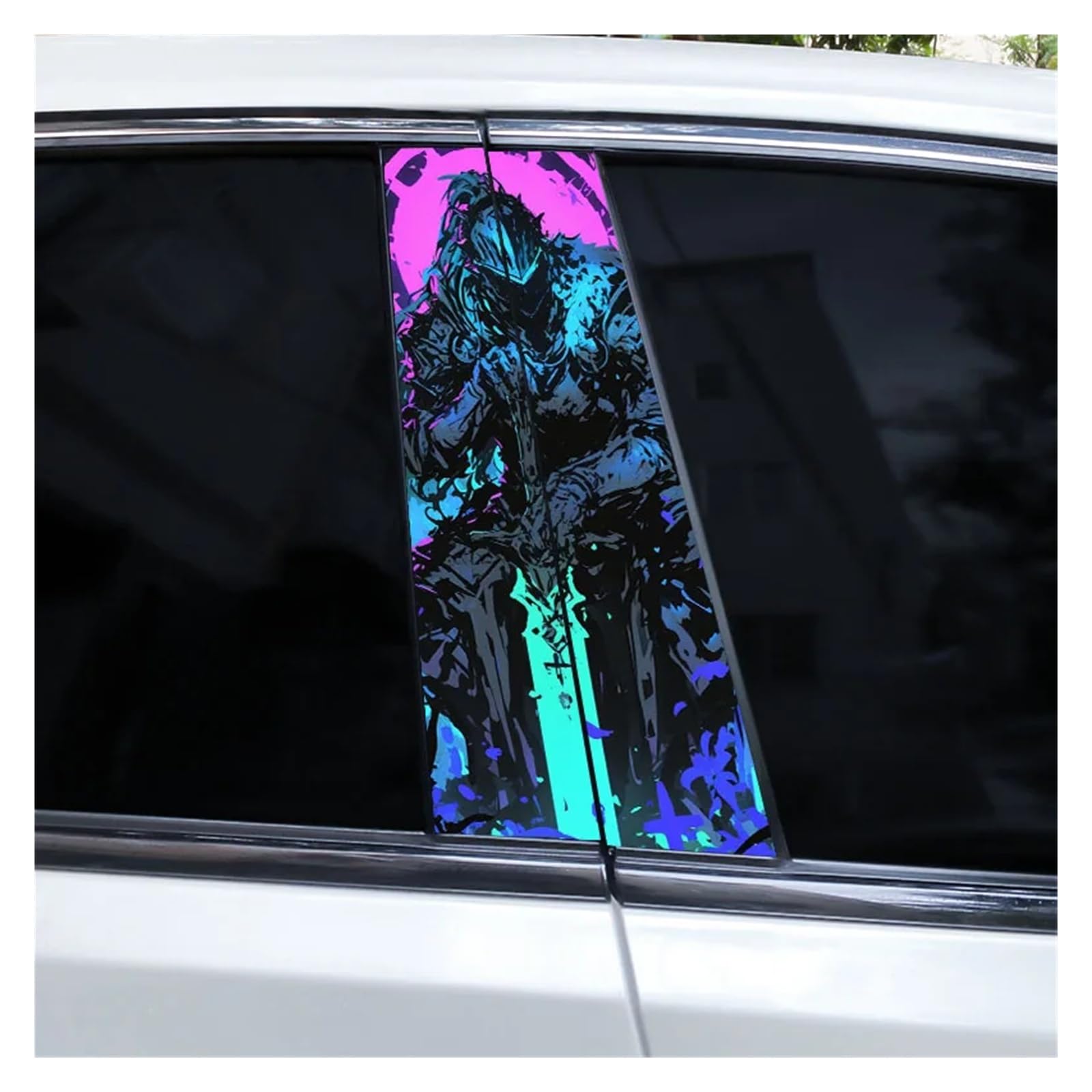 Car Side Decals 2pcs Neon Armor Blade Shadow Car Center Column Stickers Anti-Scratch Interesting B-Pillar Decal(Style D)