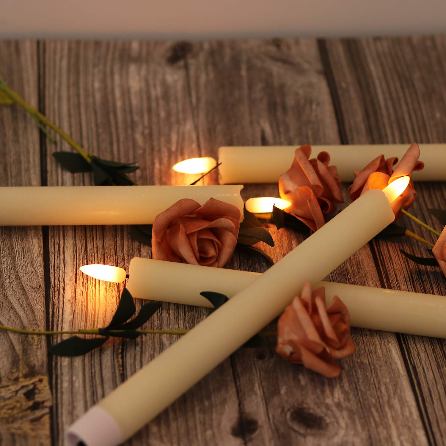 Eldnacele LED Stabkerzen mit Timerfunktion, flackernde Flamme Echtwachskerzen mit Fernbedienung, Elfenbein Stabkerzen led 6 Stück (2 x 25CM) für Weihnachtsdeko, Zimmer Deko, Hochzeit und Party
