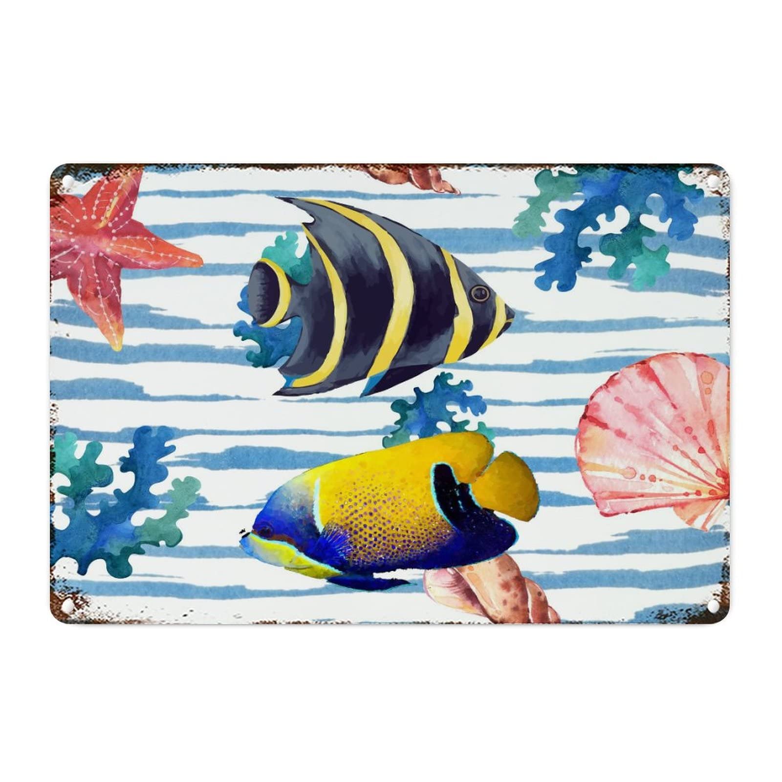 Décoration murale rétro ocean en métal pour porche rustique 30,5 x 45,7 cm