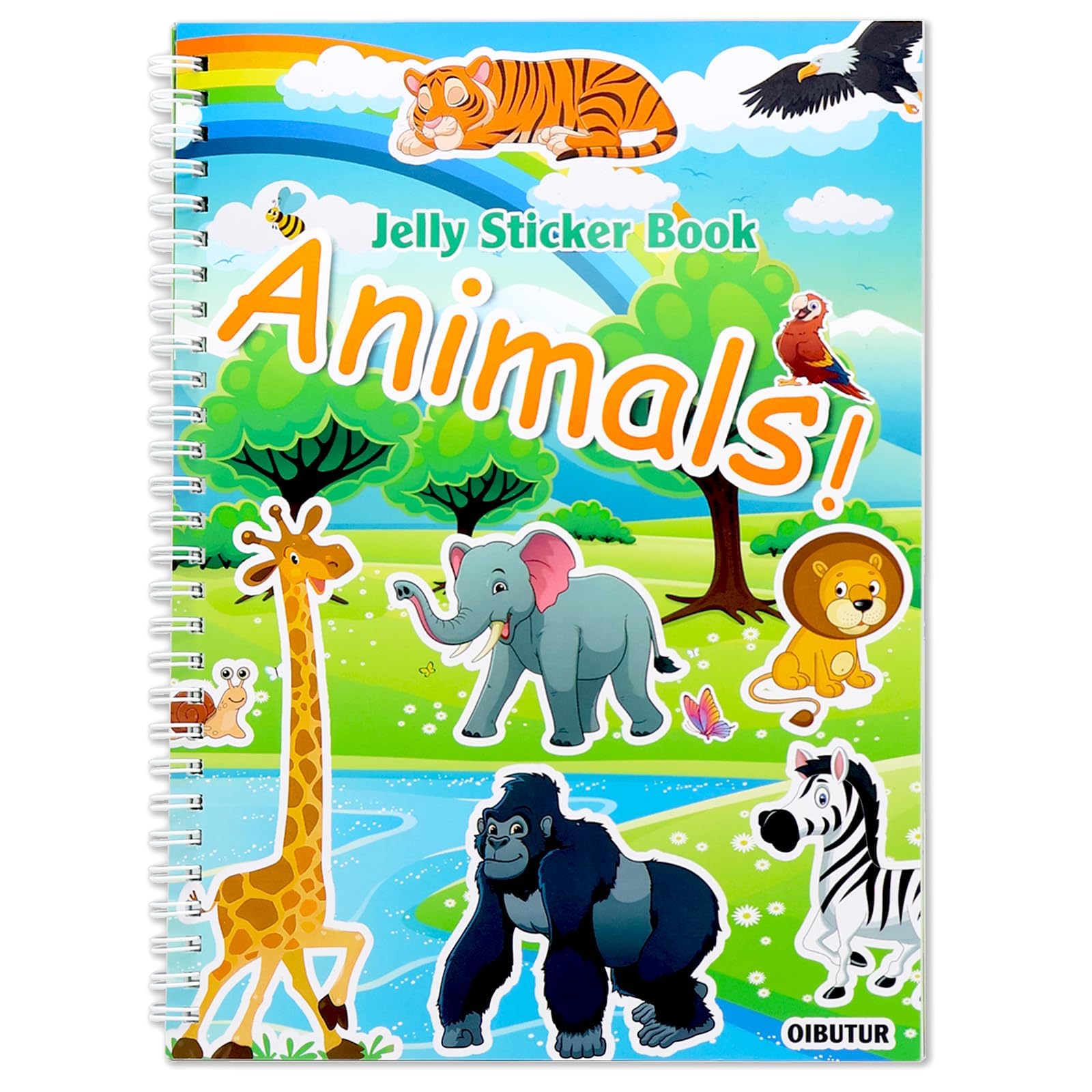 Jelly Sticker Book for Kids 2-4 Travel Essentials, Reusable Sticker Book + 8 Scenes + 2 Matching Games + 51 Large Animal Stickers for 1-3 Toddler Activities (Animals)