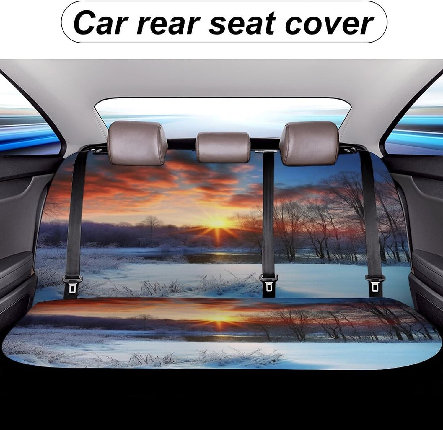 Bench Back Seat Covers for Cars,Trucks,SUVs - Easy to Cleanup Install Car Seat Cover,Winter Sunrise Sunset Landscape Car Seat Protector for Pet